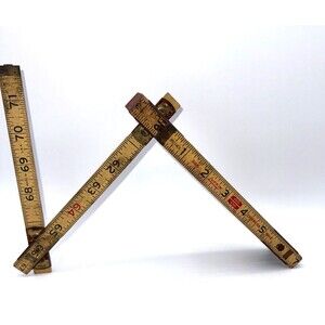 VINTAGE LUFKIN 96 WOOD & BRASS BI-FOLD RULER , X48 RED END, USA CARPENTER